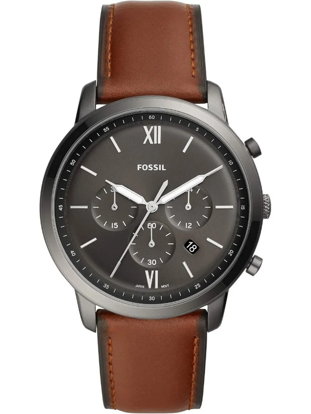 Men's Brown Leather Smoke Grey Neutra Quartz Stainless Steel Chronograph Watch